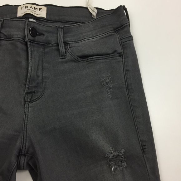 FRAME Denim Le Skinny De Jeanne Grey Shred Wash Distressed 5 Pocket Jeans - Picture 7 of 13